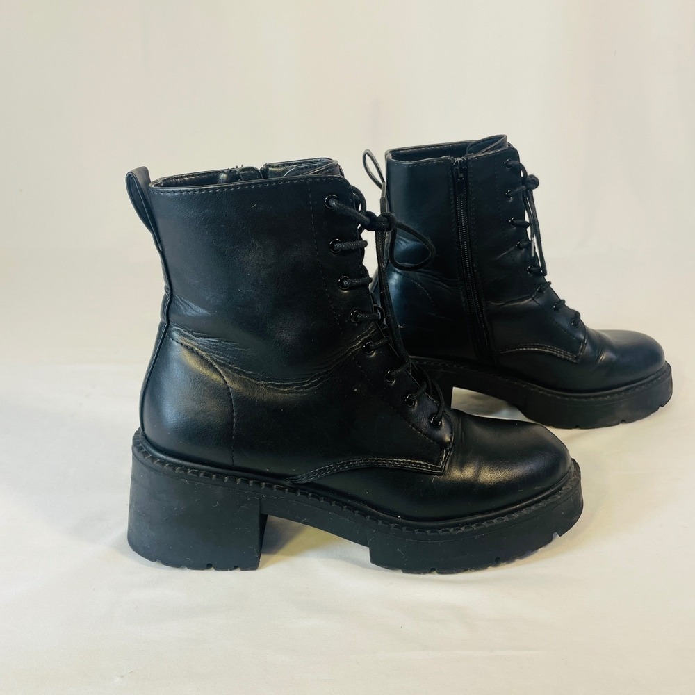Steve Madden Talentt Combat Boots Women's 10M Black Platform Lace Up Side Zip